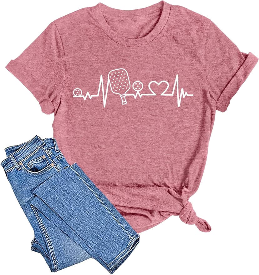 LAZYCHILD Pickleball Shirts Women Heartbeat Graphic T-Shirt for Pickleball Lover Gift Shirt