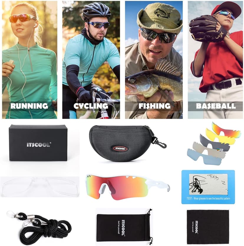 Polarized Sports Sunglasses with 5 Interchangeable Lenses for Men Women Softball Baseball Pickleball Cycling Glasses