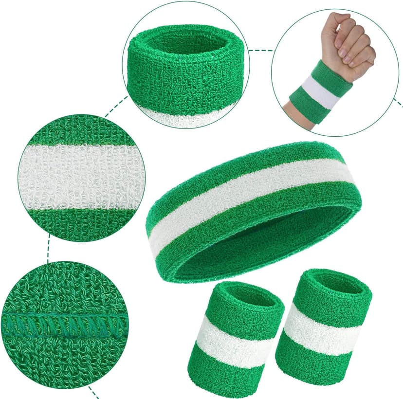 Bememo 6 Pcs Neon Striped Sports Sweatbands Set Include 2 Headbands, 4 Wristbands Terry Cloth Athletic Bands for Men, Women, Gym, Sports, Lgbt Pride Parade
