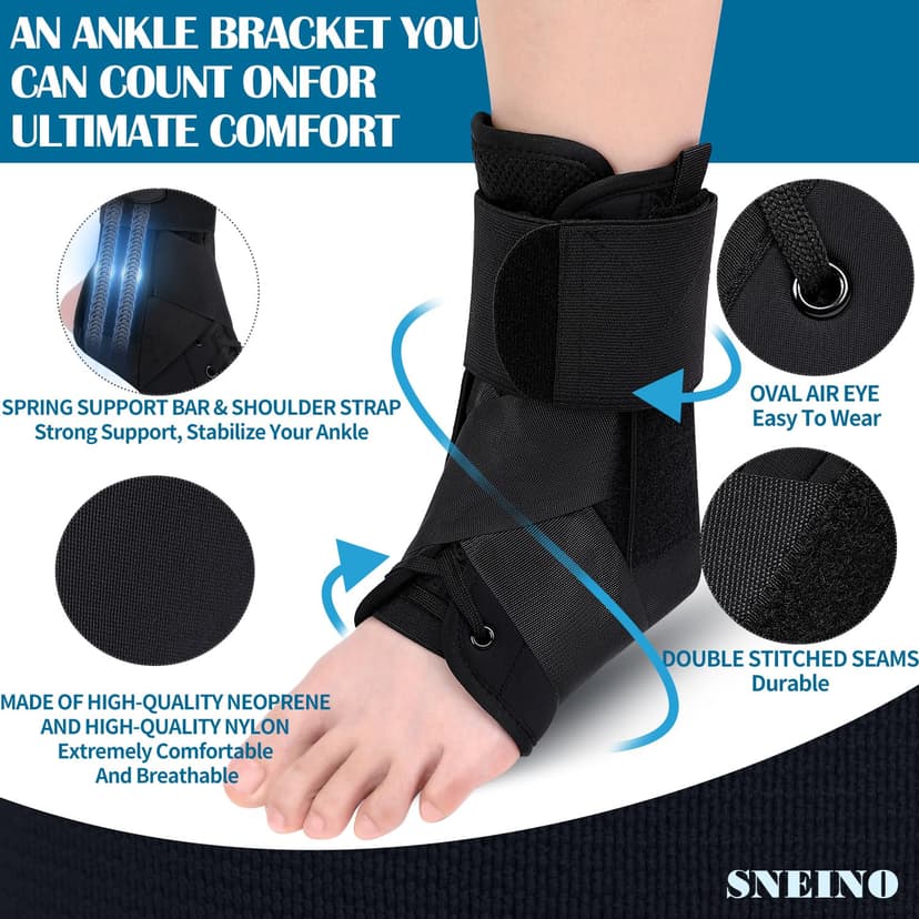 SNEINO Ankle Brace for Women & Men - Ankle Support Brace for Sprained Ankle, Ankle Stabilizer for Achilles, Tendon, Sprain, Injury Recovery, Lace up Ankle wrap for Running, Basketball, Volleyball (Large)