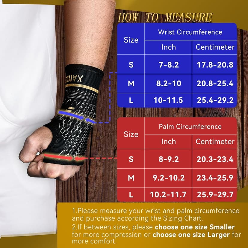 INDEEMAX Copper Wrist Compression Sleeve 1 Pair, Comfortable Hand Brace Support for Arthritis, Tendonitis, Sprains, Workout, Carpal Tunnel - Left & Right - Women and Men