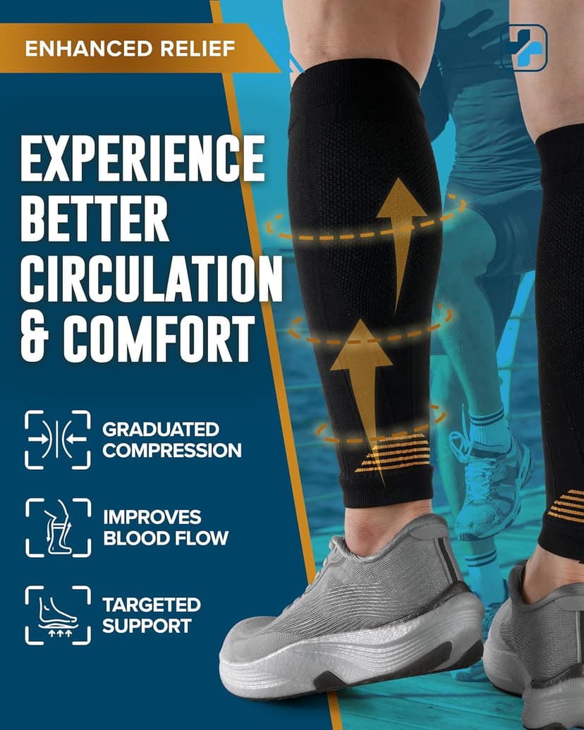 Doctor's Select 2 Pairs Copper Calf Compression Sleeve - Leg Compression Sleeves for Women & Men, Shin Splint Relief