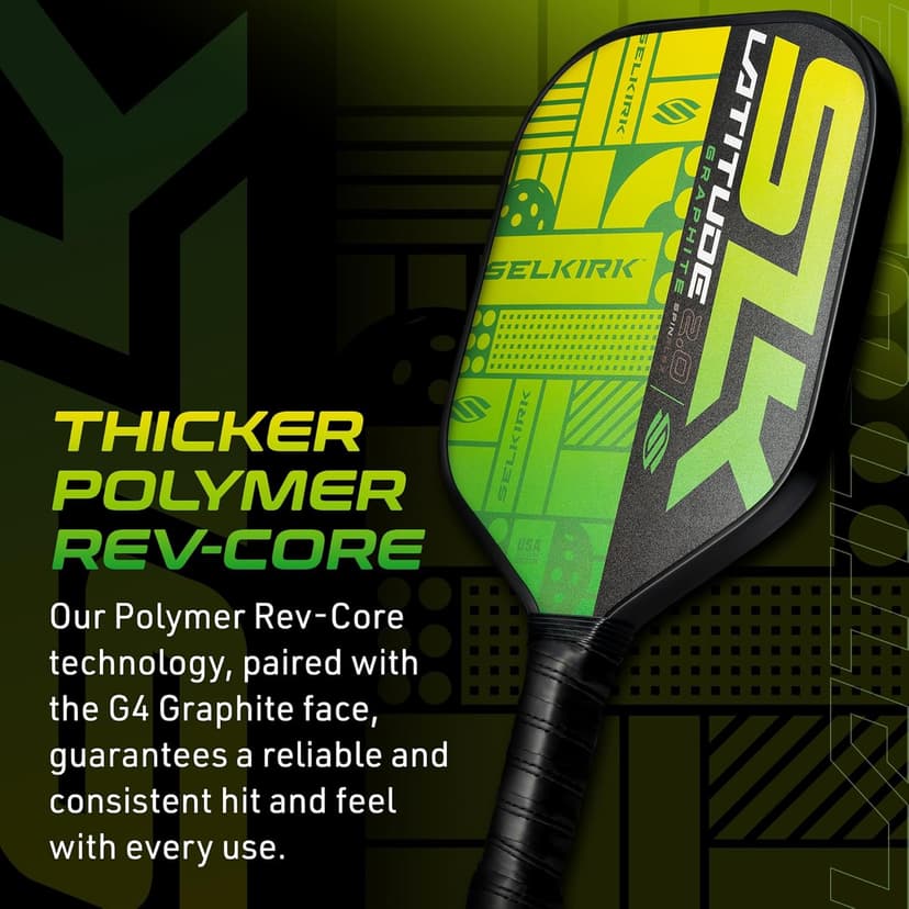 SLK Latitude 2.0 Pickleball Paddle | G4 Graphite Pickleball Paddle Face | Rev-Core+ Technology with SpinFlex Surface | Redesigned for Performance and Control