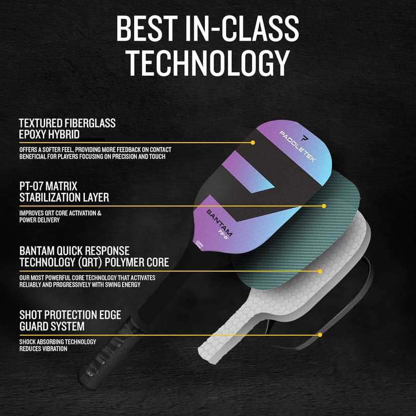 Paddletek Bantam TS-5 Pickleball Paddle | Professional Pickleball Paddles with Honeycomb Core, Textured Fiberglass Epoxy Hybrid Surface, Bantam PolyCore & High Tack Performance Grip | USAPA Approved