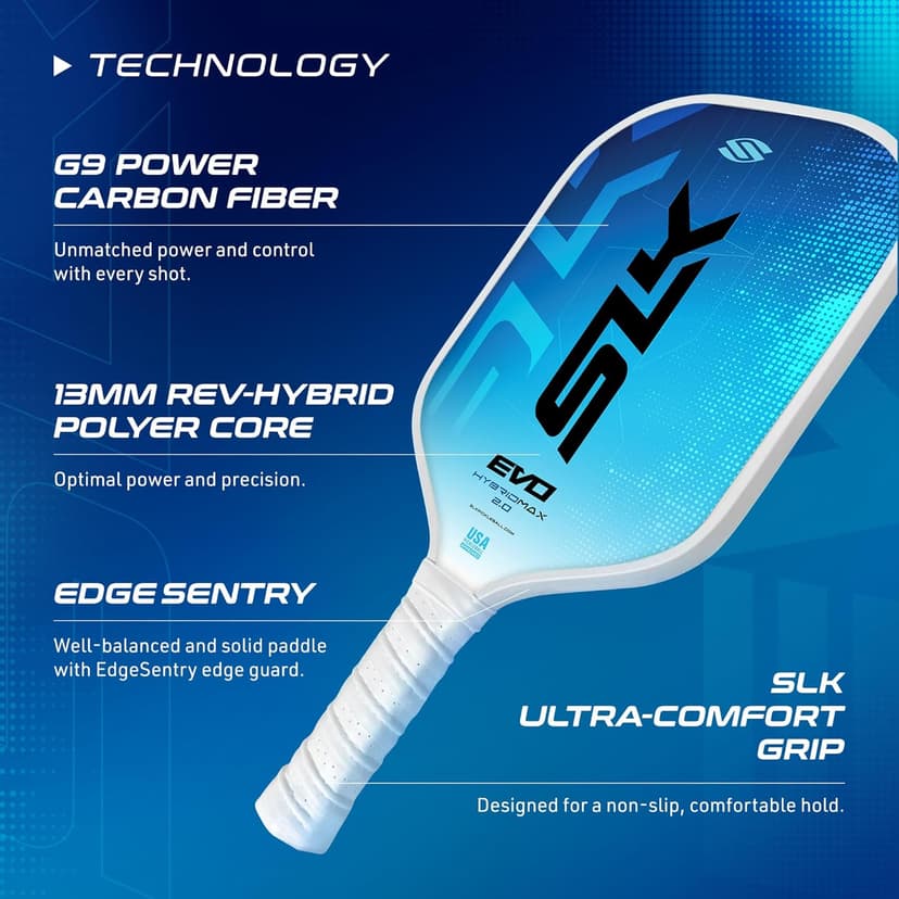 Selkirk Sport SLK Evo Pickleball Paddle | Evo Power | Evo Control | Evo Hybrid | Fiberglass Pickleball Racket | Carbon Fiber Pickleball Paddle with SpinFlex Surface