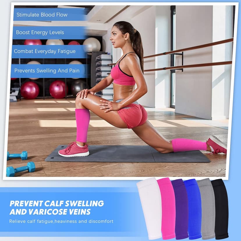 Geyoga 6 Pairs Calf Compression Sleeve for Men Women Football Leg Sleeve Elastic Calf Support Sock for Sports Cycling Running Basketball