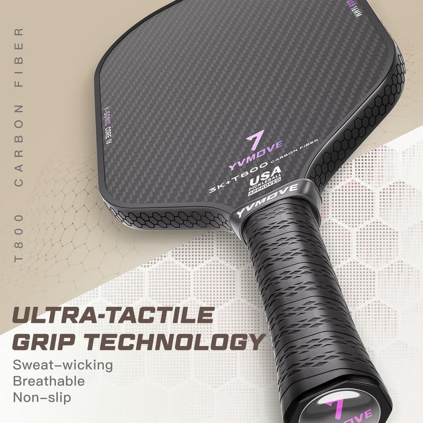 T800 Carbon Fiber Pickleball Paddles with 16mm V-Sonic IV Dynamic Core, Premium Pickle Ball Racket with Enhanced Control & Ultimate Spin, USAPA Approved