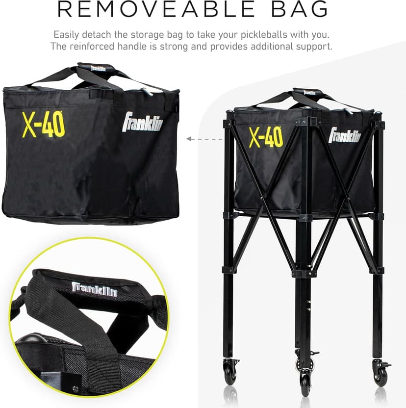 Franklin Sports Portable Pickleball Hopper + Carry Bag - (100) Ball Pickleball Caddy + Travel Basket with Wheels - Easy Storage + Transportation to Court - Easy Assembly + Durable Construction