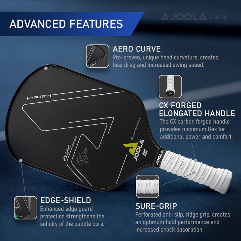 JOOLA Ben Johns Hyperion CFS Pickleball Paddle - Official Ben Johns Paddle - USAPA Approved Racket for Tournament Play - Edge to Edge Sweet Spot, Durable Max Spin Surface & Elongated Handle
