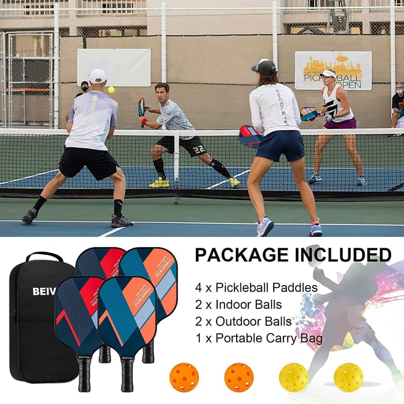 Pickleball Paddles, USAPA Standard Fiberglass Surface Pickleball Paddles Set of 2 or 4 Rackets, Pickleball Set with 4 Pickleball Balls &1 Pickleball Bag, Pickle Ball Paddle Set for Men, Women