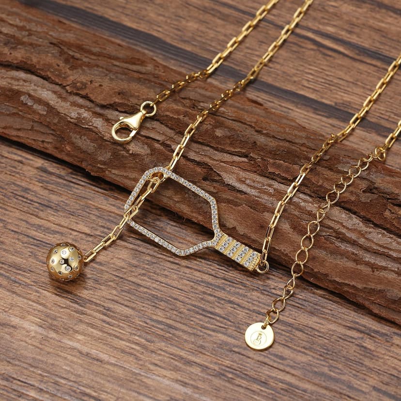 Pickleball Lariat Plus Paddle Necklace - 18k Gold Plate Pickleball Necklace for Women, Pickleball Jewelry, Christmas Gift for Pickleball Lovers
