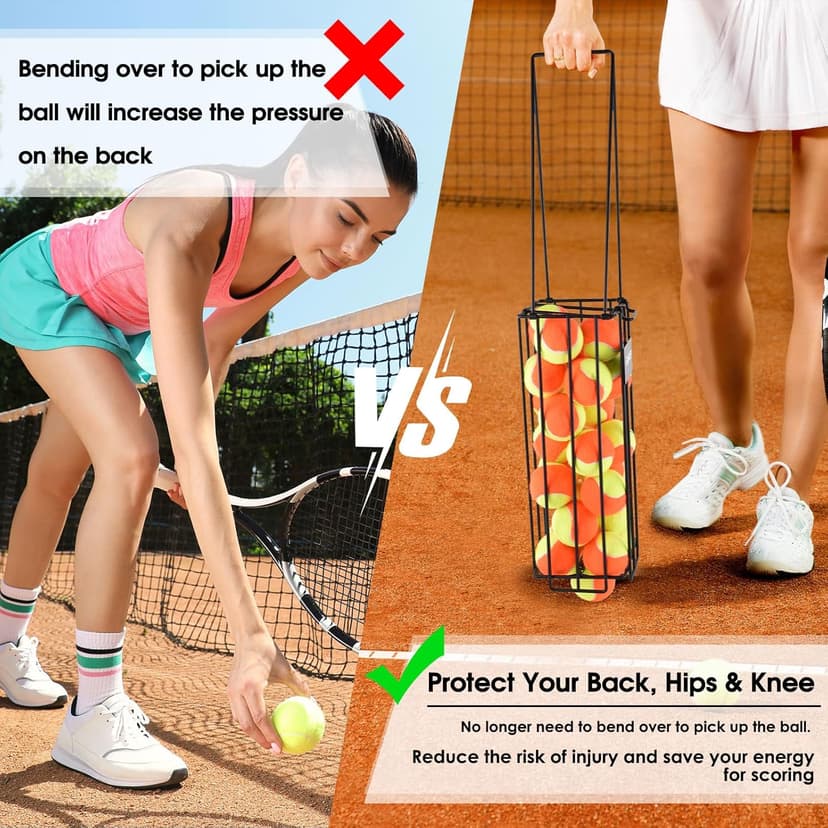 Portable Pickleball & Tennis Ball Collector - Pickleball Retriever Basket Carrier Gatherer Picker Hopper Container for Picking and Storage Training Tool for Ball