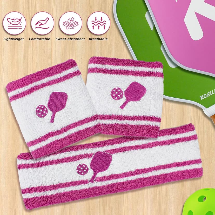 KOFULL Pickleball Accessories, Pickleball Gifts for Women and Men, Cotton Sweat Bands Headband Set for Pickleball, Tennis, Golf, Yoga Sports, Green
