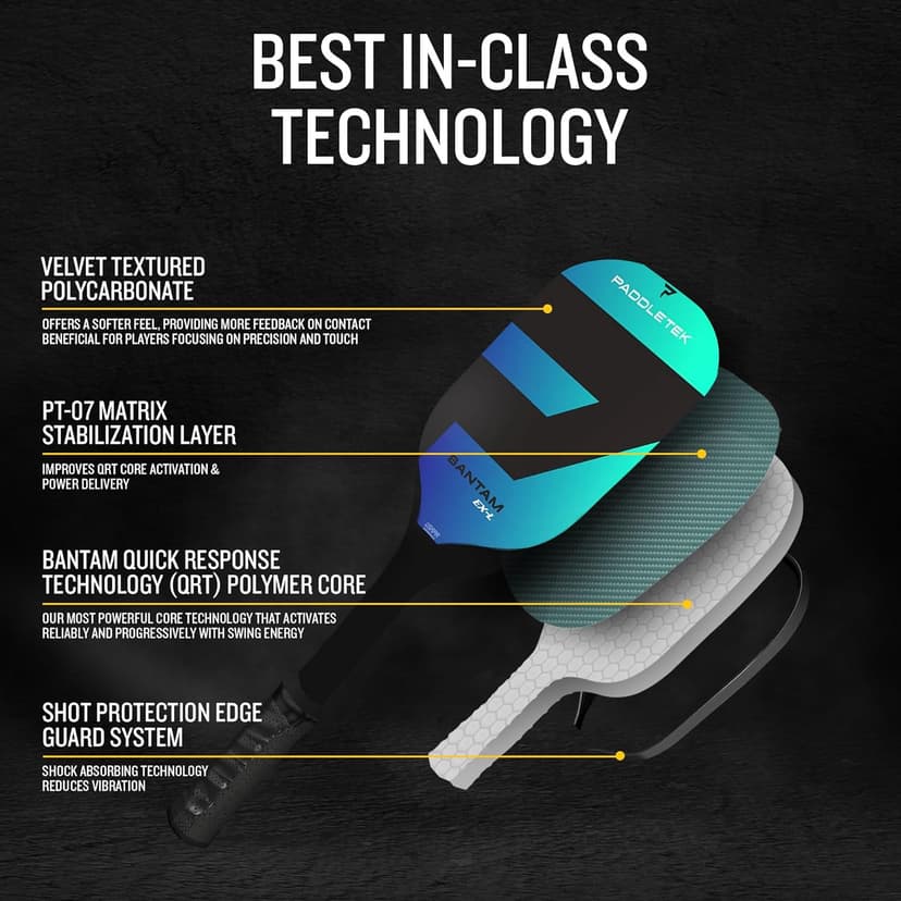 Paddletek Bantam EX-L Pickleball Paddle | Professional Pickleball Paddles with Honeycomb Core, Polycarbonate Surface, Bantom PolyCore & High Tack Performance Grip | USAPA Approved