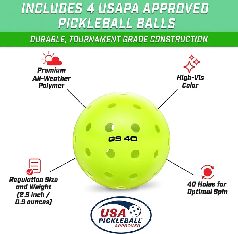 GoSports Pickleball Sets - Classic, Retro, Steel Blue, or Yellow - Includes 4 Paddles, 4 Regulation Pickleballs and Carry Case