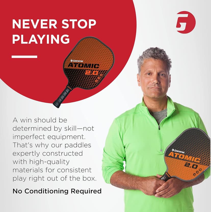 GAMMA Sports 2.0 Pickleball Paddle, Graphite, Composite Power, Men and Women, Indoor and Outdoor Racket