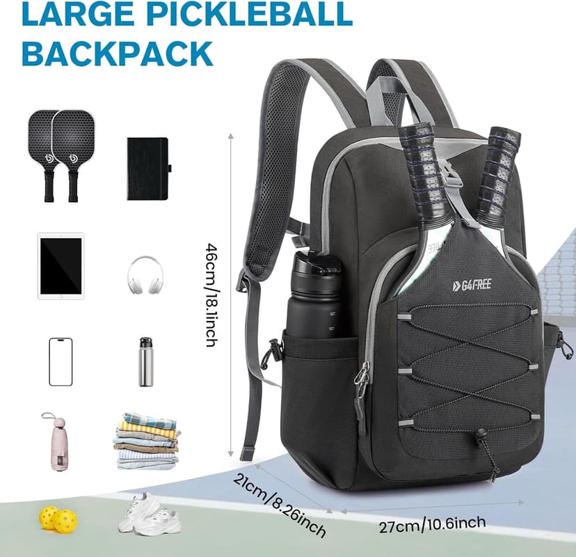 G4Free Pickleball Bag, Pickleball Backpack for Women and Men, Padel Bag Fits 2 to 4 Paddles, Gifts for Pickleball Lovers
