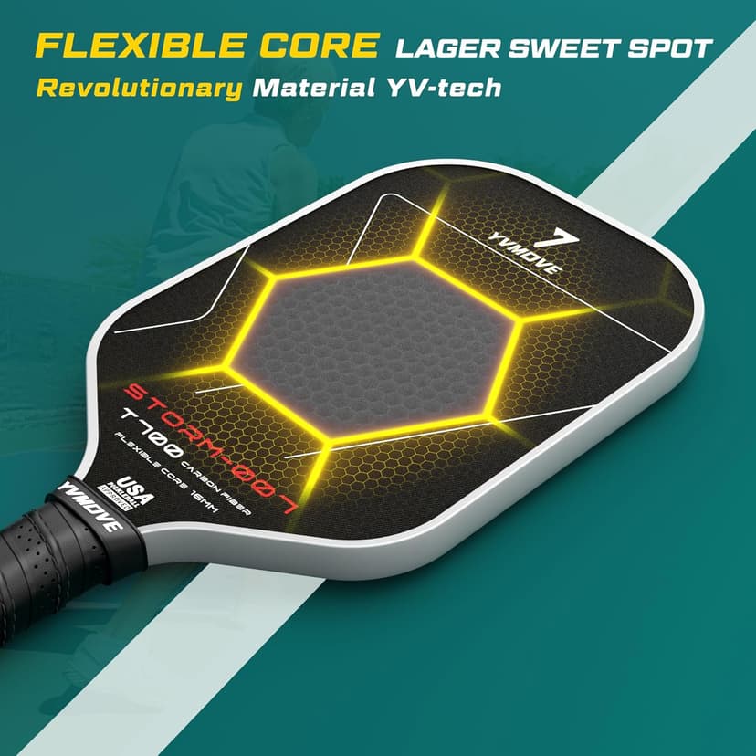 Pickleball Paddle with T700 Raw Carbon Fiber Surface & 16mm STR-Core Power Polymer Core, Premium Pickle Ball Racket Designed for Ultimate Spin & Consistency, USAPA Approved