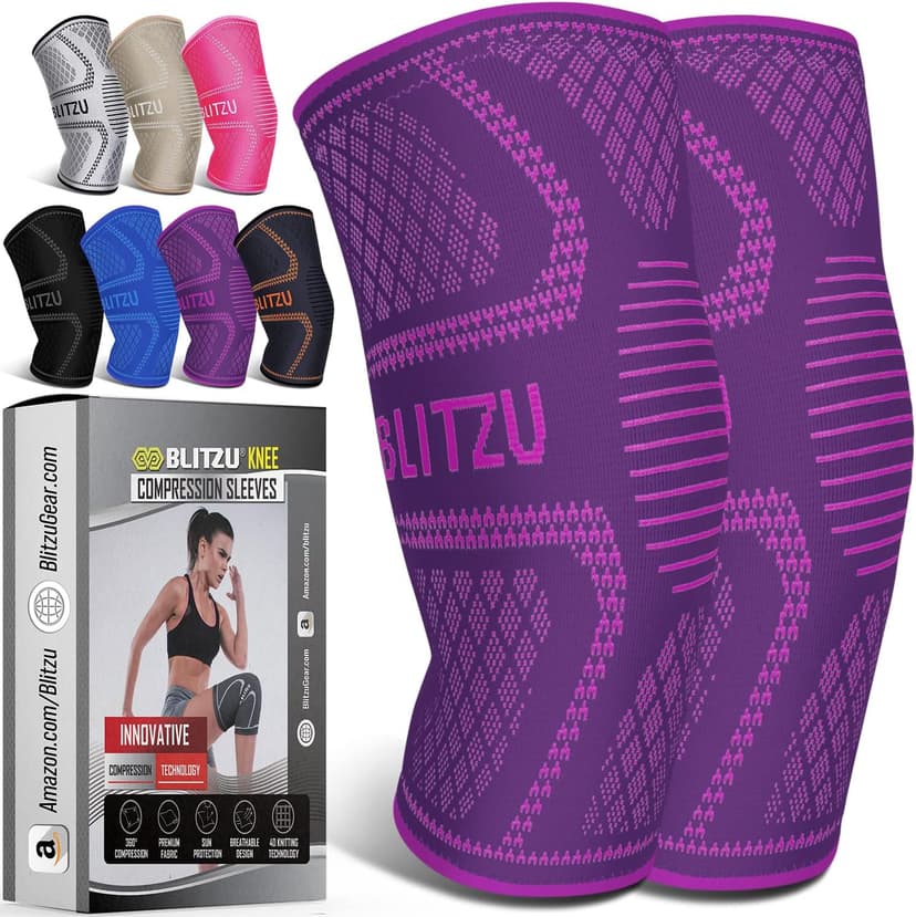 Knee Brace for Women & Men, 2 Pack Compression Knee Brace, Knee Support Sleeve for Pain Relief, Running, Workout, Sports, Knee Braces for ACL, Meniscus Tear, Arthritis and Injury Recovery Purple L