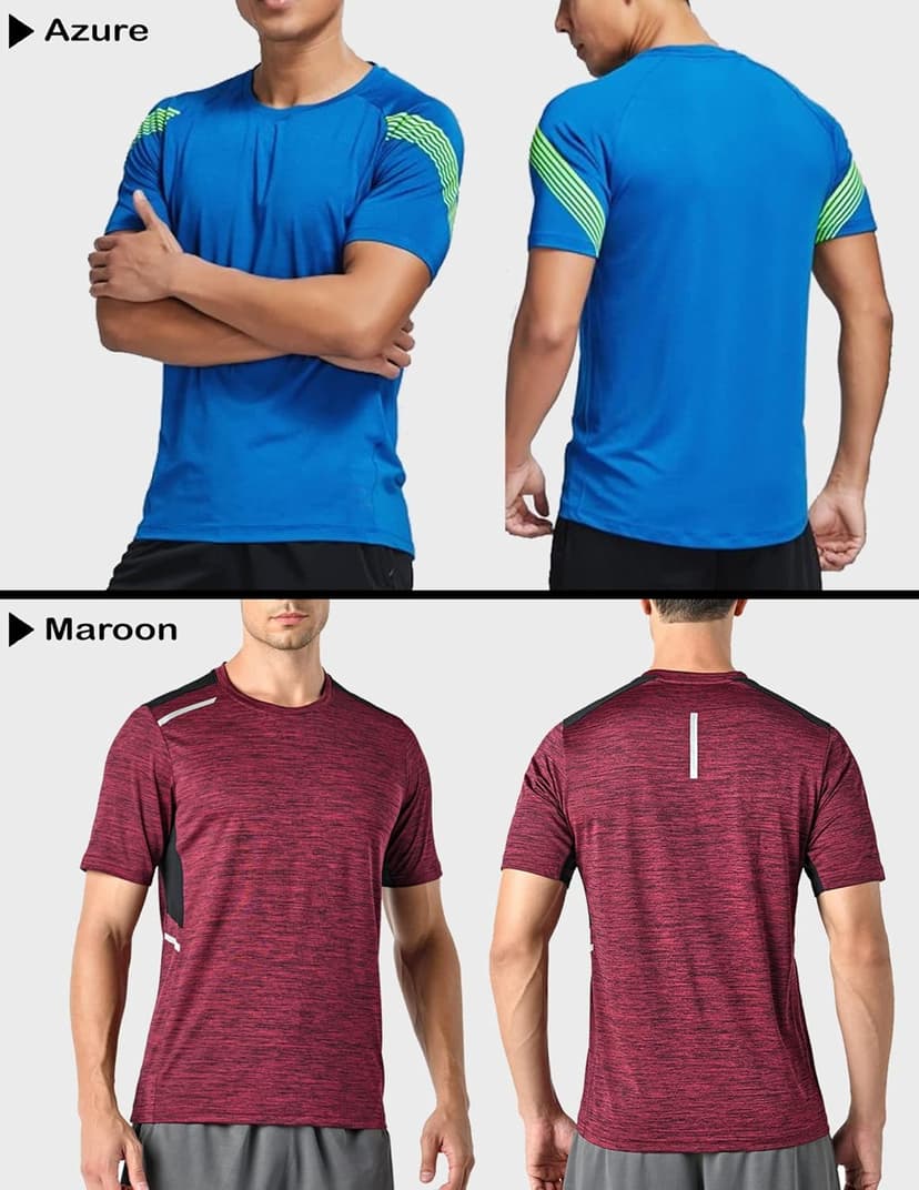 5 Pack Men’s Active Quick Dry Crew Neck T Shirts | Athletic Running Gym Workout Short Sleeve Tee Tops Bulk