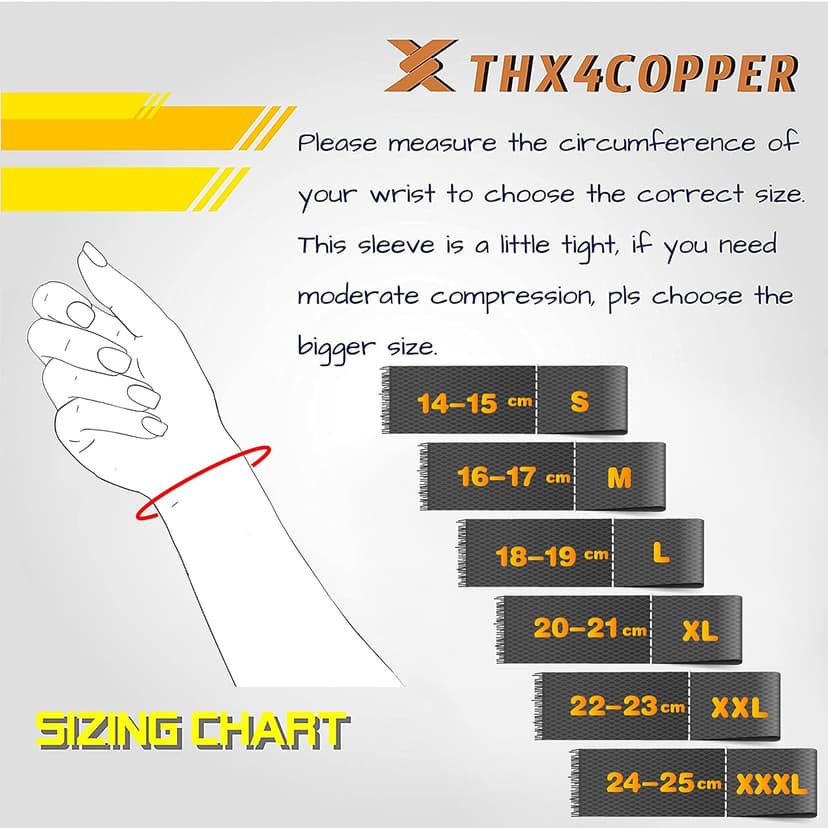 THX4COPPER Compression Wrist Sleeve - Copper Infused Wrist Support for Men &Women-Improve Circulation and Recovery(1 Pair)