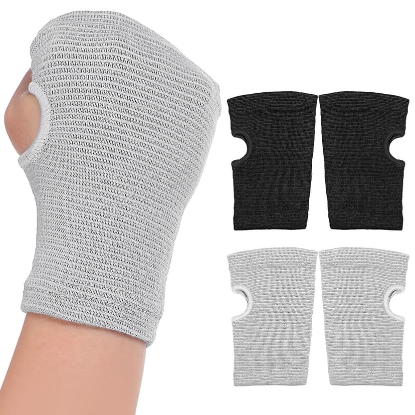 Lusofie 2 Pairs Wrist Sleeve Elastic Breathable Fingerless Gloves Compression Wrist Sleeve Suitable for Men and Women Fitness Sports Cycling(Black, Grey)