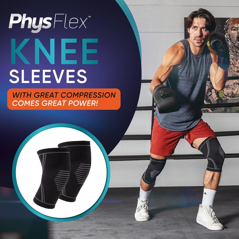 Knee Brace for Pain Relief - 2 Pack Knee Sleeves for Men and Women - Support for Weightlifting, Gym, Workout, Volleyball - Meniscus Tear, ACL, Arthritis