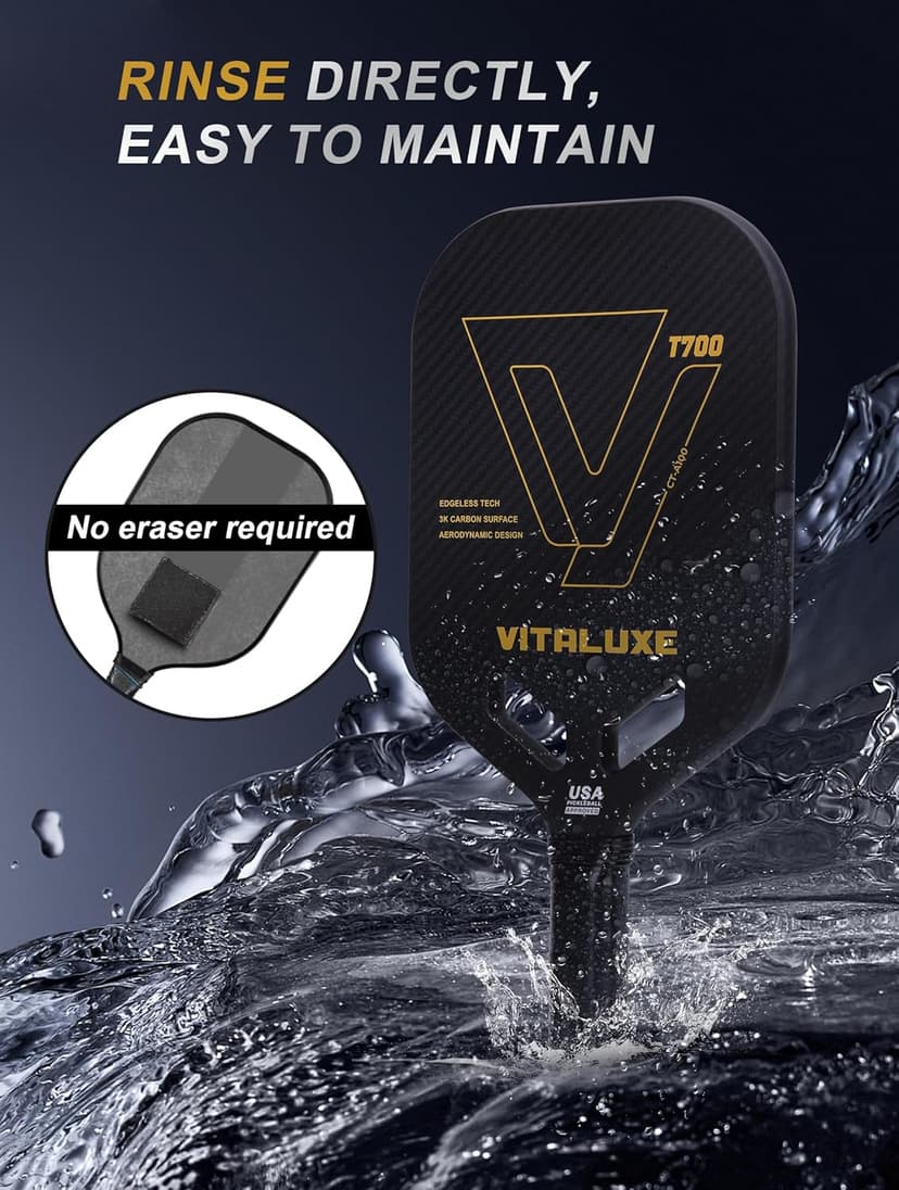 Carbon Fiber Pickleball Paddle, Edgeless T700+3K Textured Carbon Friction Surface，Thermoformed Pickleball Paddle with Aerodynamic Design Used for tournaments, Power & Control & Spin Max