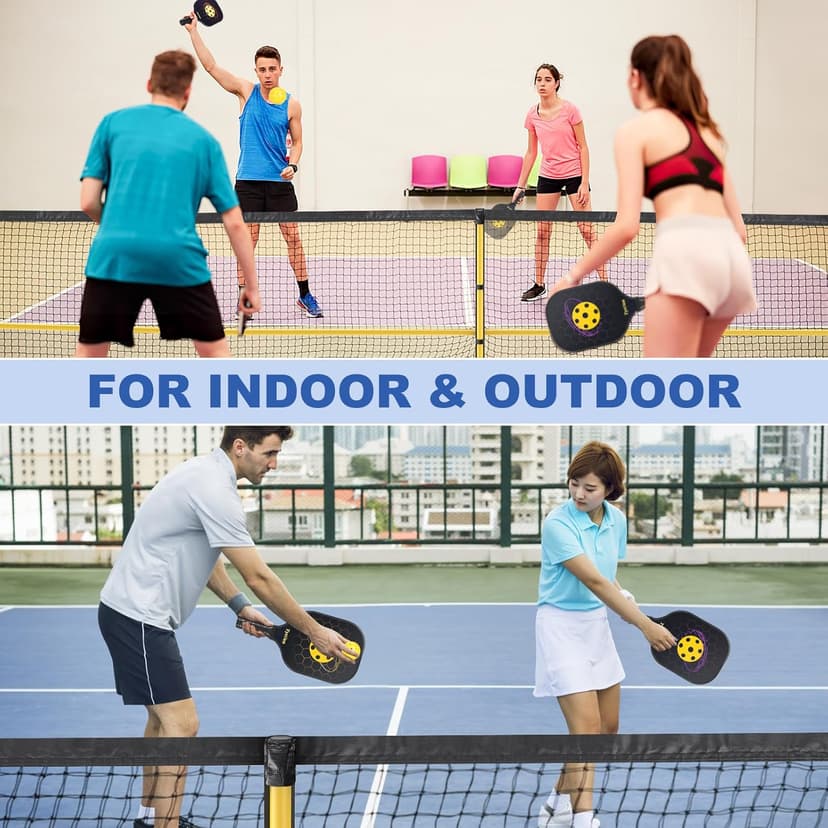 Pickleball Net Set, Pickleball Net on Wheels for Driveway Backyard, 22FT Regular Size, 4 Pickleball Paddles & 6 Balls, 12 Court Markers, 1 Carry Bag, Pickleball Set for Indoor Outdoor Play
