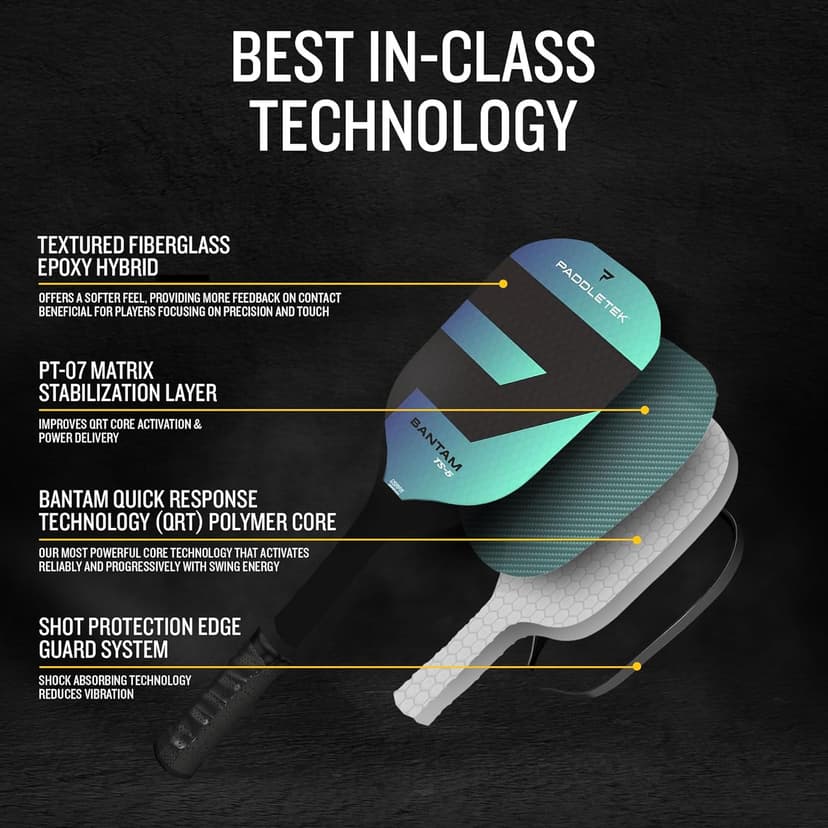 Paddletek Bantam TS-5 Pickleball Paddle | Professional Pickleball Paddles with Honeycomb Core, Textured Fiberglass Epoxy Hybrid Surface, Bantam PolyCore & High Tack Performance Grip | USAPA Approved