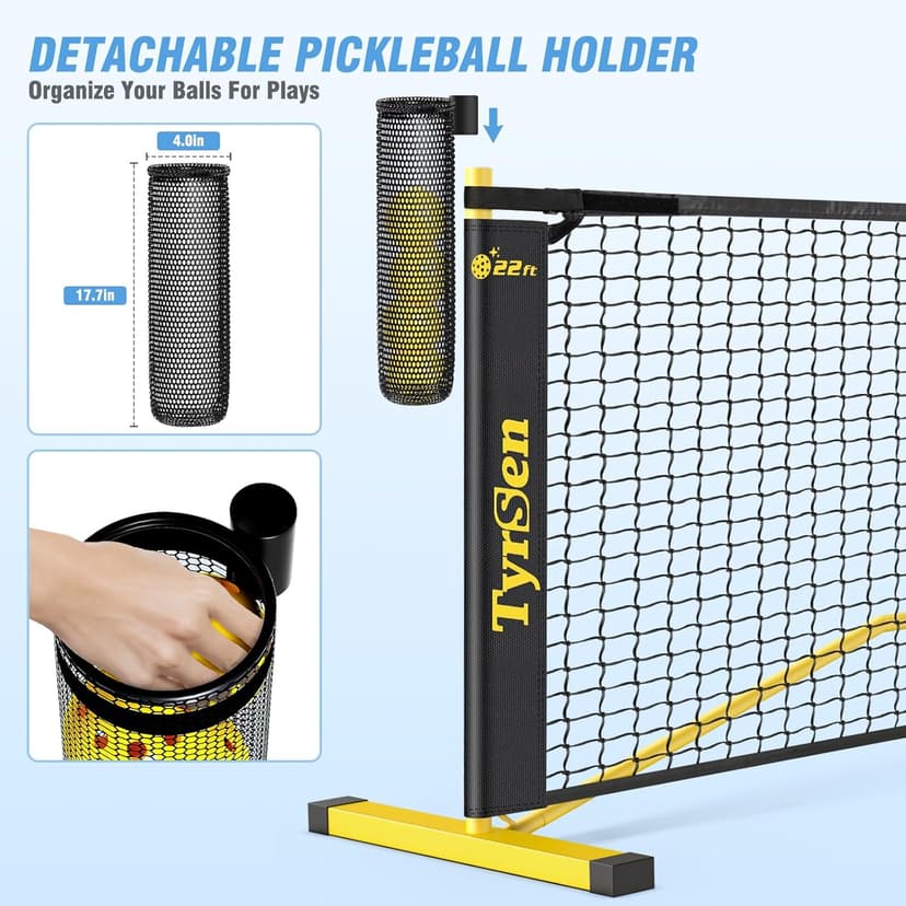 Portable Pickleball Net for Driveway, 22 FT Regulation Size & 11 FT Half Court Size Pickle Ball Net with Ball Collector, 2-in-1 Pickle Ball Net with Carry Bag for Garages Backyard