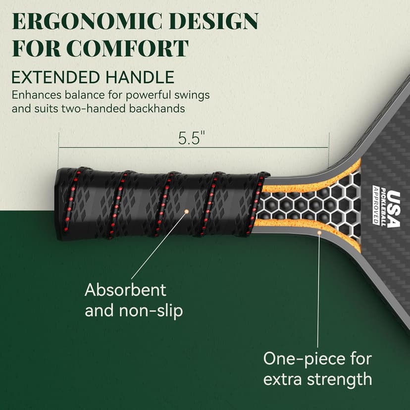 Pickleball Paddles, Carbon Fiber Pickleball Paddle with a 16mm Shark Power Polymer Core, The Pickleball Rackets Designed for Ultimate Spin & Consistency