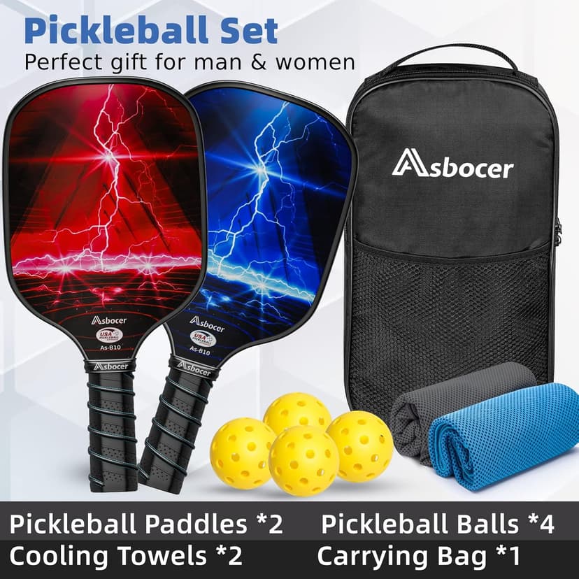 Pickleball Paddles, USAPA Approved Pickleball Paddles Set of 2, Fiberglass Surface Pickleball Set, 4 Pickleball Balls, 2 Cooling Towels, Pickleball Bag, Pickleball Paddle Gifts for Men Women