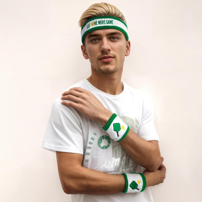 3 Pcs Pickleball Sweatband Set Men Women, Moisture Wicking Sweat Absorbent 2 Wristbands and 1 Headband for Basketball Tennis, Great Gift for Sports