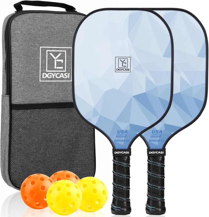 Pickleball Paddles Set of 2, 2025 USAPA Approved Pickleball Set, Fiberglass Lightweight Pickle Ball Rackets 2 Pack, 2 Outdoor Pickleball, 2 Indoor Pickleball Balls, 1 Pickleball Bag for Women and Men