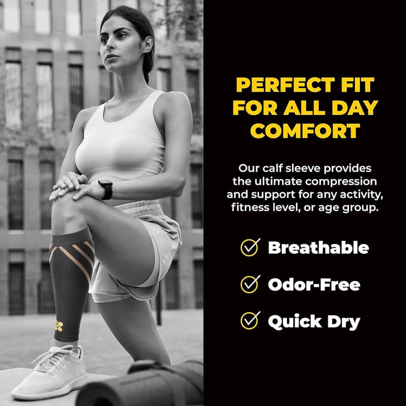 Calf Compression Sleeves for Men & Women - Leg Sleeve and Shin Splints Support - Ideal for Leg Cramp Relief, Varicose Veins, Running - 20-30mmHg Copper Infused Nylon by CopperJoint - Medium
