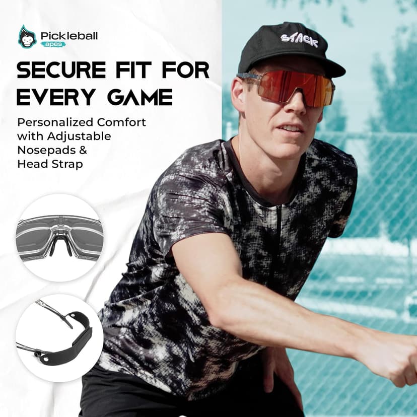 Pickleball Glasses for Women & Men - ANSI Z87.1 Pickleball Safety Glasses with 3 Lenses, Adjustable Nosepads, Head Strap, & Protective Case - Pickleball Protective Eyewear