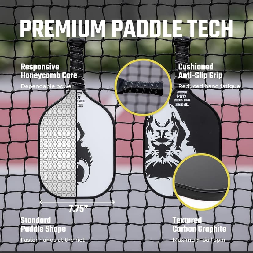 Carbon Graphite Pickleball Paddles - Lightweight Pickleball Rackets | Honeycomb Composite Core Improves Pickle Ball Placement and Increases Power | Durable Unibody Construction