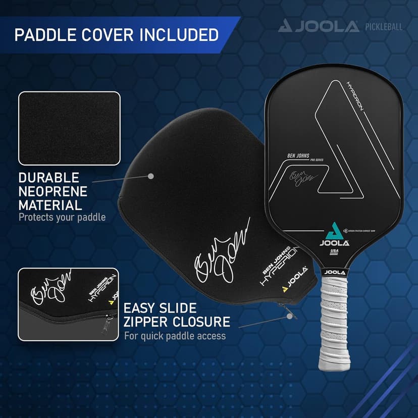 JOOLA Ben Johns Hyperion Pickleball Paddle - Select Raw Carbon Surface or Carbon Abrasion Surface for Increased Power and Spin - Elongated Grip Handle - Carbon Fiber Pickleball Paddle - USAP Approved