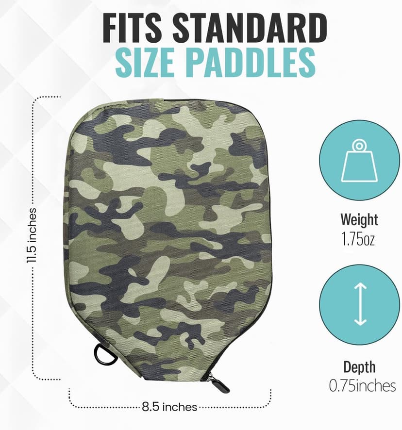 Pickleball Paddle Sleeve | Canvas Cover with Padding and Zipper | Protective Paddle Case for Rackets | Lightweight Pickleball Holder for Storage | Cover Only | Elongated & Standard Size
