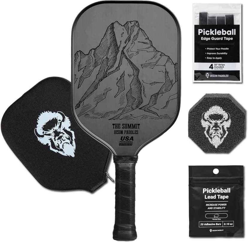 Carbon Fiber Pickleball Paddle - Raw Toray T700 Surface Provides Maximum Ball Spin | Elongated or Widened Pickleball Racket Shapes Available - Paddle Customization Kit Included