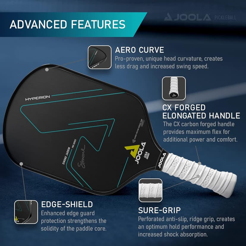 JOOLA Simone Jardim Hyperion CFS Pickleball Paddle - USAPA Approved for Tournament Play - Carbon Fiber Pickleball Racket - Available in 16mm and Swift