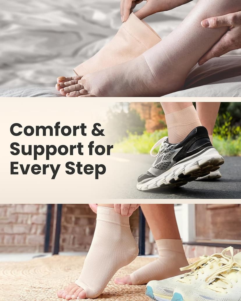 KEMFORD Ankle Compression Sleeve - Plantar Fasciitis Braces - Open Toe Compression Socks for Swelling, Sprain, Neuropathy, Foot Arch Support for Men and Women - 15-20mmhg, XL, Beige