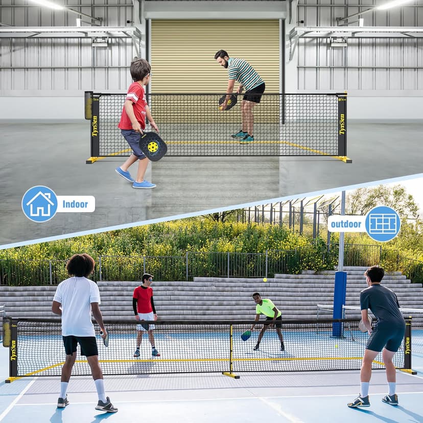 Portable Pickleball Net for Driveway, 22 FT Regulation Size & 11 FT Half Court Size Pickle Ball Net with Ball Collector, 2-in-1 Pickle Ball Net with Carry Bag for Garages Backyard