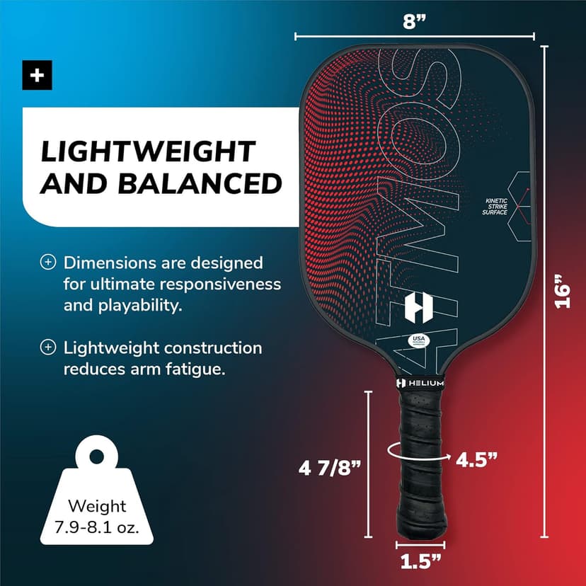 Helium Pro Carbon Fiber Pickleball Paddles - USAPA Certified - High-Spin Texture, Lightweight Honeycomb Core