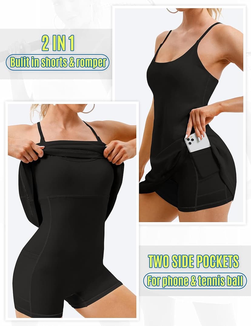 Womens Tennis Dress, Athletic Dress with Built-in Bra & Shorts Pockets Summer Dresses for Women Golf Outfits for Workout