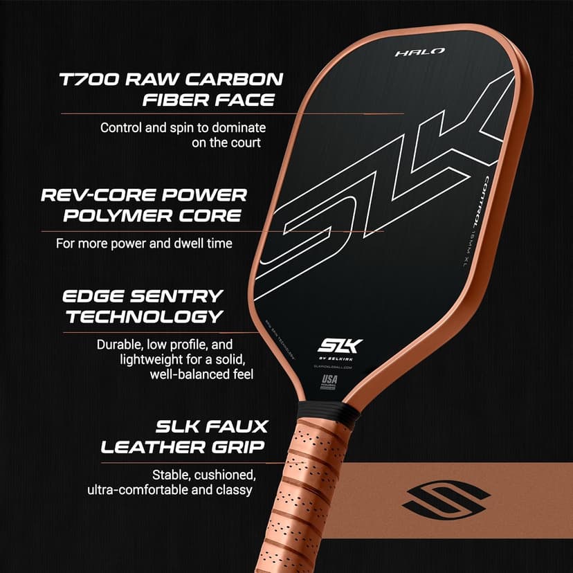 Selkirk Sport SLK Halo Raw Carbon Fiber Pickleball Paddle | Designed in The USA | Choose from The T700 Raw Carbon Fiber Power, The 18k Ultraweave Control, or The Kevlar Linkweave Thermoformed Pro