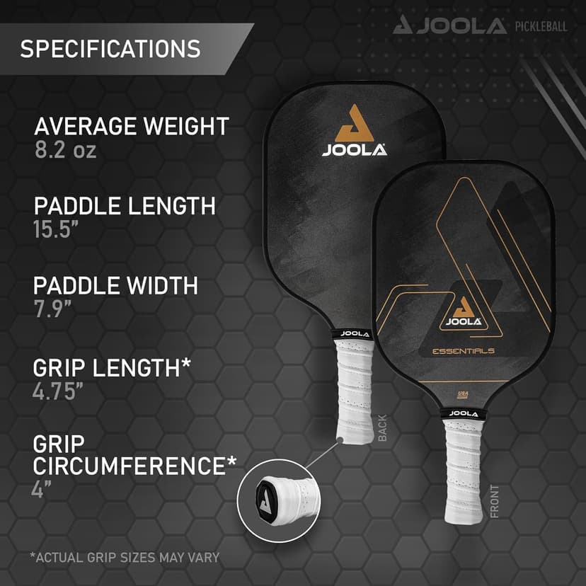 JOOLA Stratos or Essentials Pickleball Paddle – Reinforced Fiberglass Surface, Honeycomb Polypropylene Core, USAPA Approved, Durable & Beginner-Friendly Pickleball Racket with Comfortable Grip