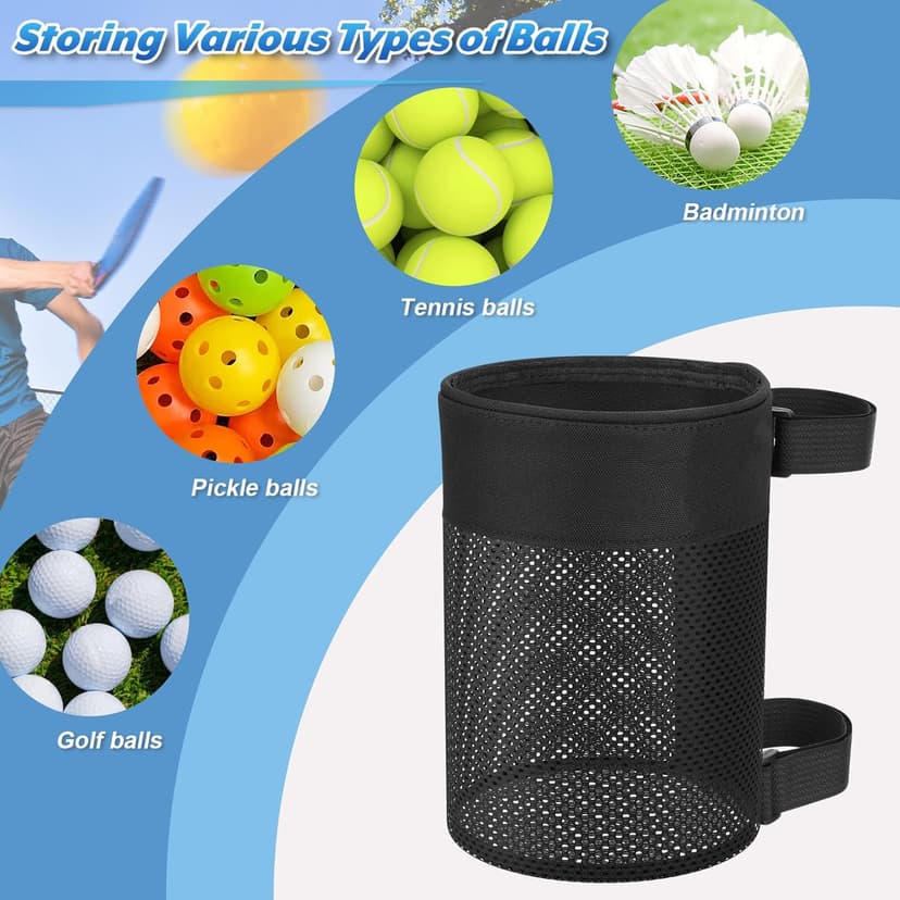 Cosmos Pickleball Ball Holder Adjustable Hanging Bag for PickleBall Nets, Foldable Storage Basket Mesh Net Pouch for Holding 6 Balls
