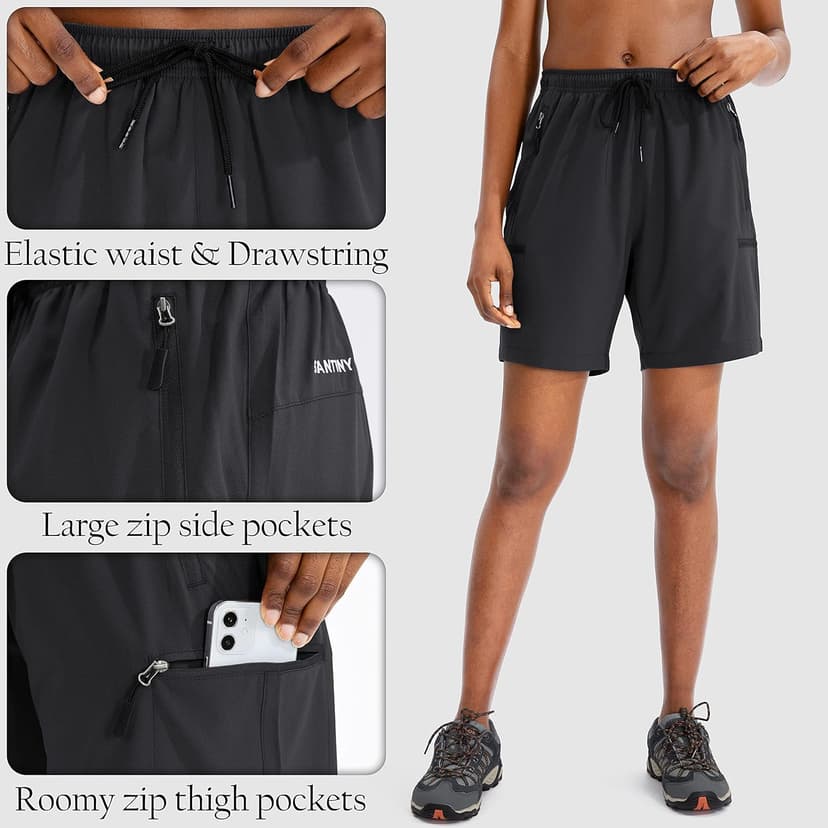 SANTINY Women's 5''/ 7''/9'' Hiking Cargo Shorts Quick Dry Lightweight Summer Shorts for Women Athletic Golf Zipper Pockets